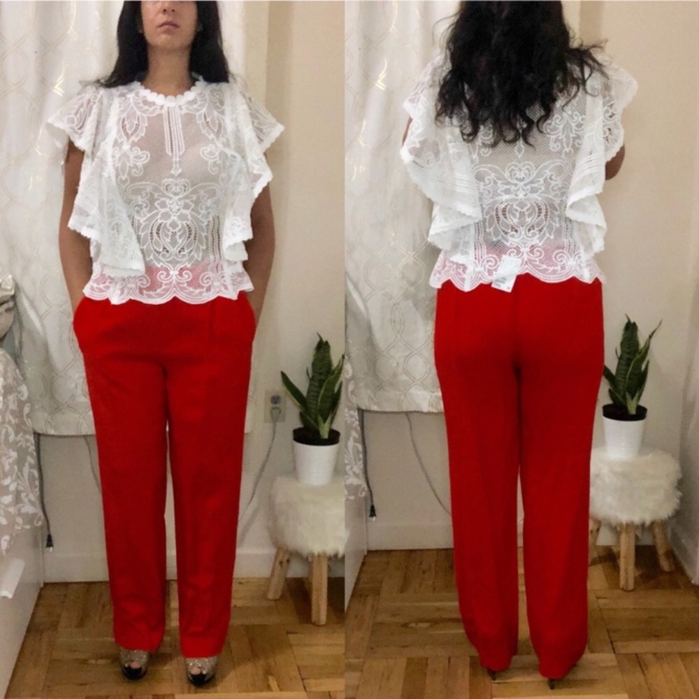 Red front pleat business casual slacks pants